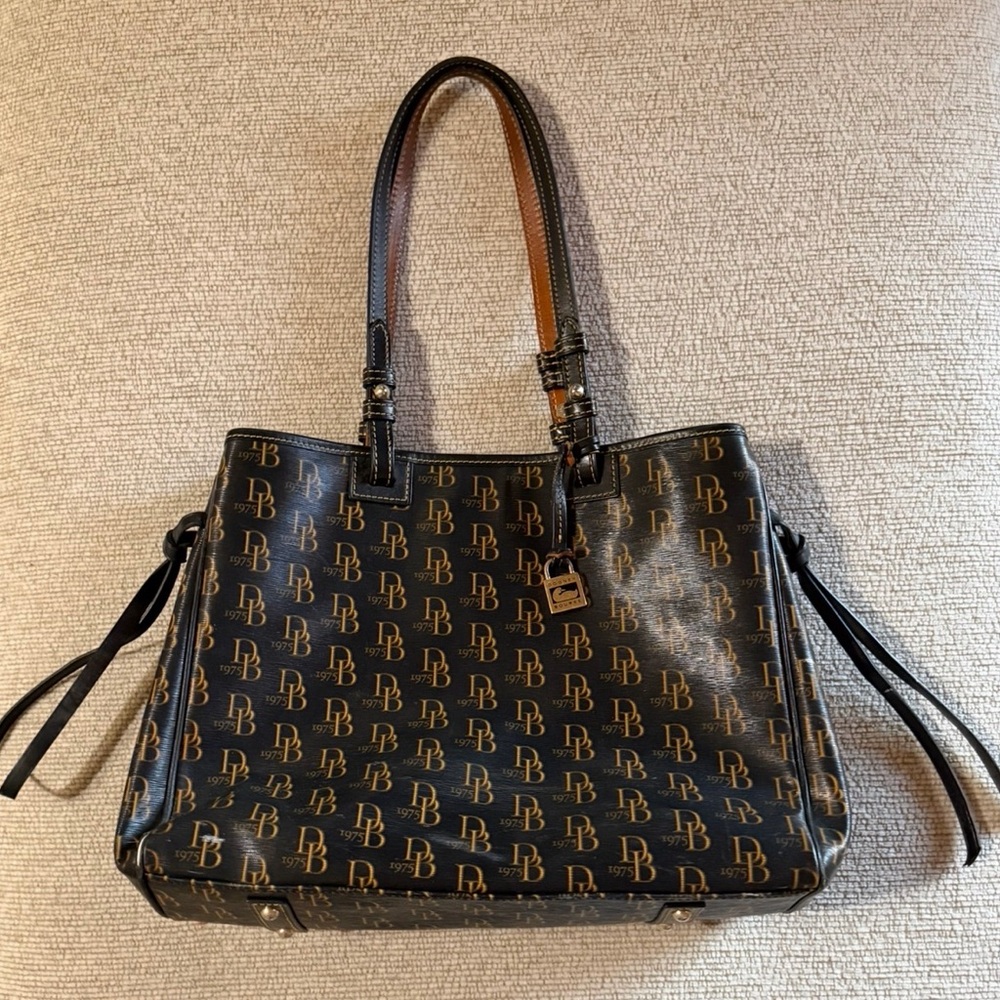 Dooney & Bourke Black and Tan Monogram Tote